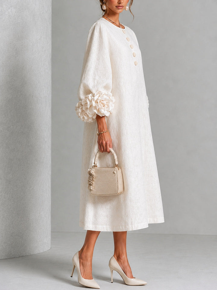 Magnolia | Floral-Cuff Midi Dress
