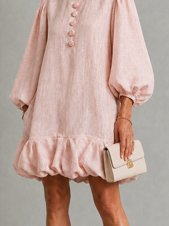 Verity | Floral-Button Puff-Sleeve Mini Dress