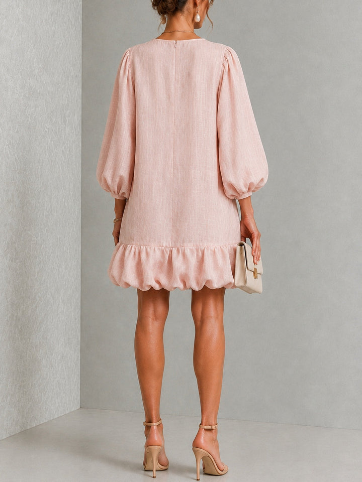 Verity | Floral-Button Puff-Sleeve Mini Dress