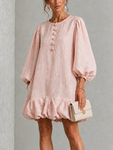Verity | Floral-Button Puff-Sleeve Mini Dress