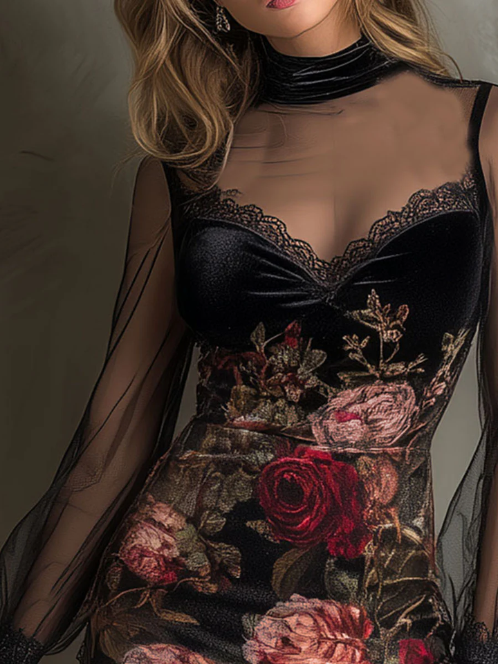 Roselle | Floral Lace-Trim Mini Dress