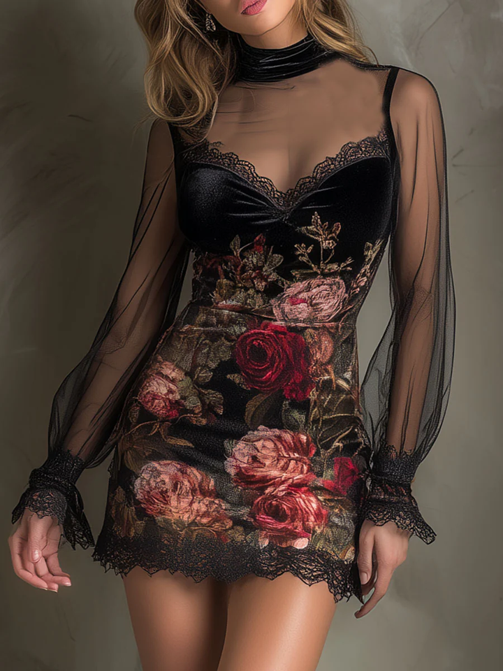 Roselle | Floral Lace-Trim Mini Dress