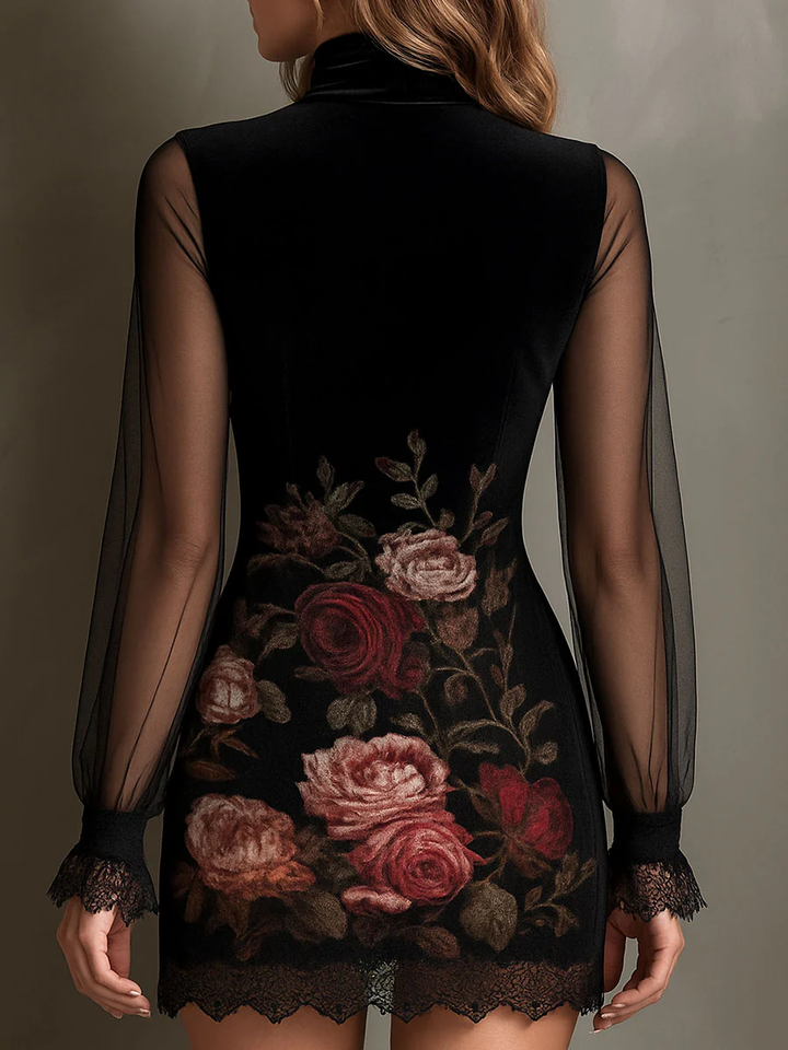 Roselle | Floral Lace-Trim Mini Dress