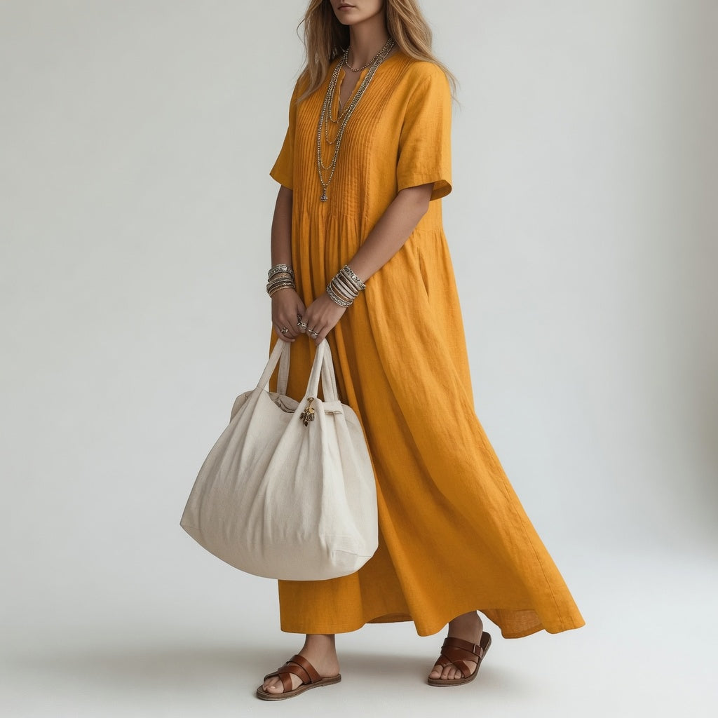 Katrina | Pintuck V-Neck Maxi Dress