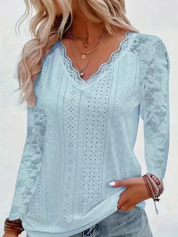 Felicity | Lace-Trimmed Eyelet Top
