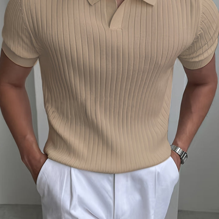 Vincent | Ribbed Open-Collar Polo Shirt
