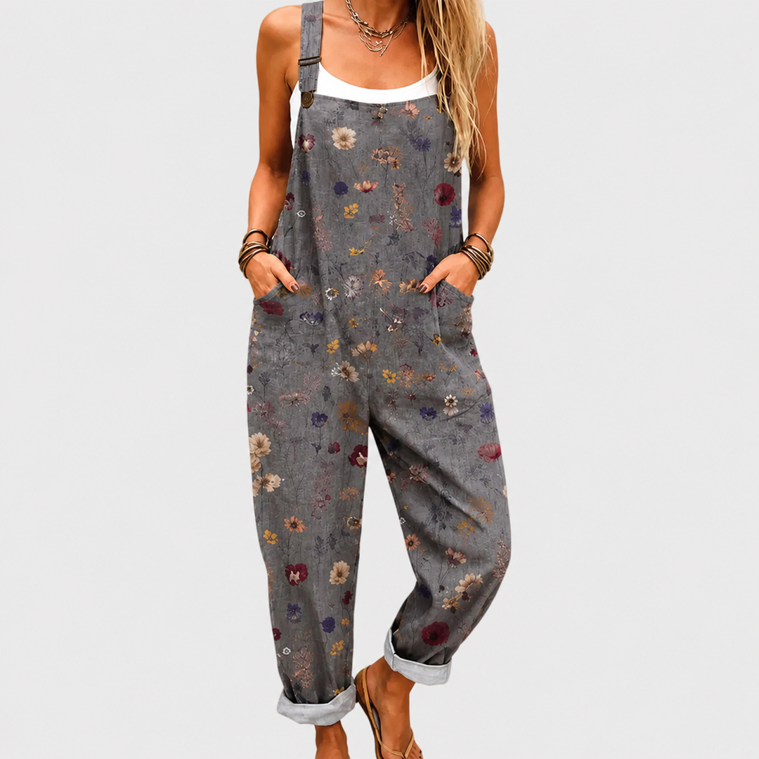 Theodosia | Grey Ditsy Floral Jumpsuit