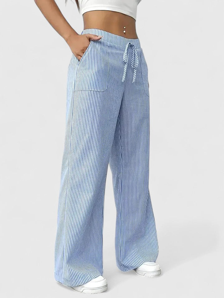 Dorothea | Fine-Stripe Wide-Leg Trousers