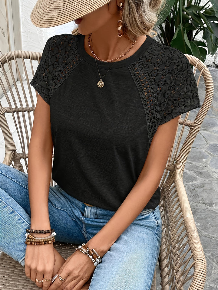 Delphina | Lace-Sleeve Round Neck Top
