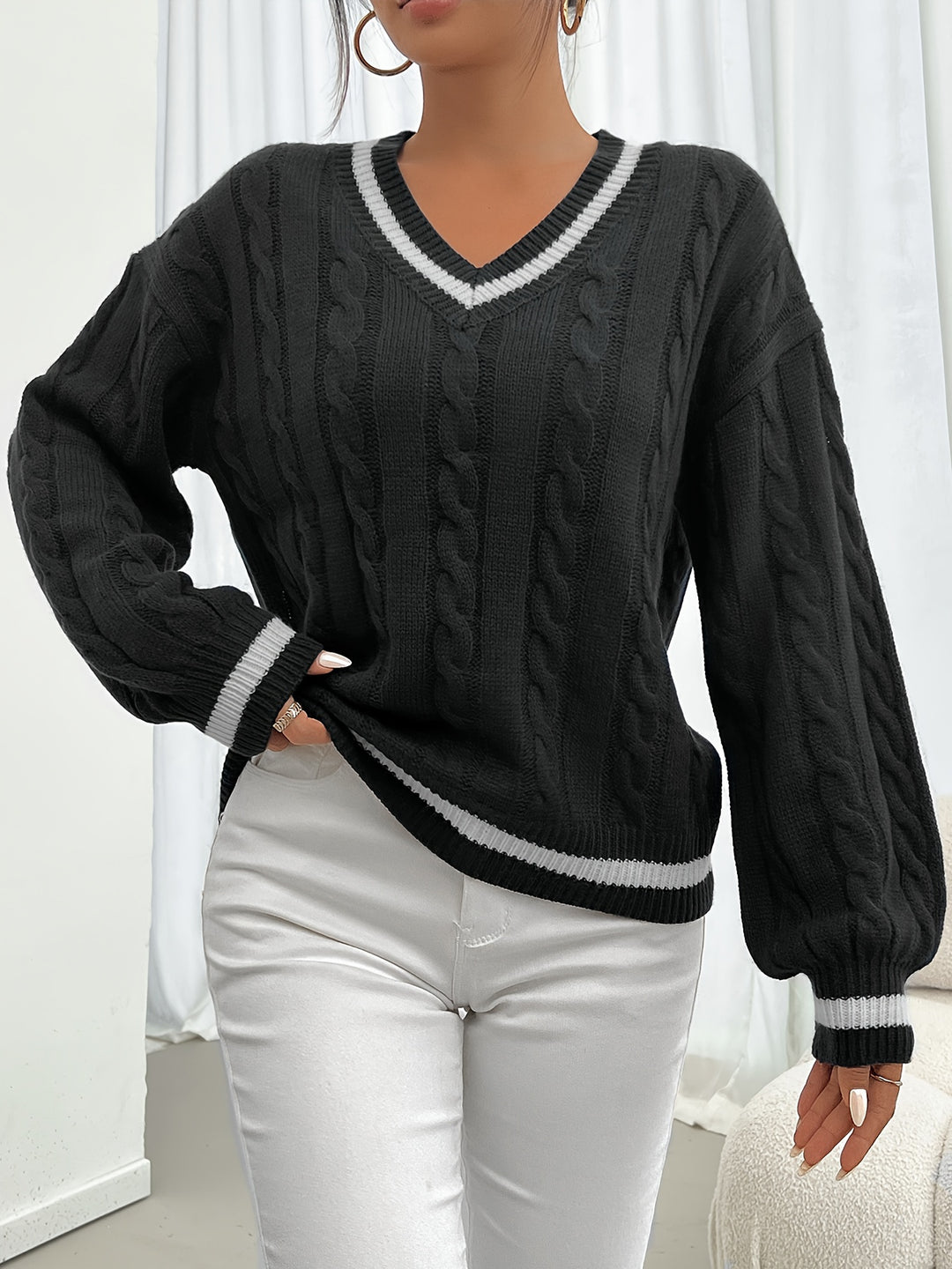 Laurel | Cable-Knit V-Neck Jumper
