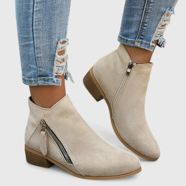 Delphie | Side-Zip Block Heel Ankle Boots