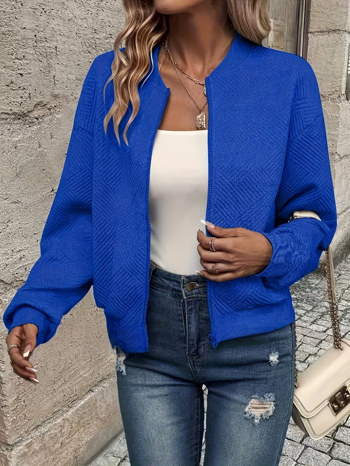 Delia | Textured Zip-Up Bomber Jacket