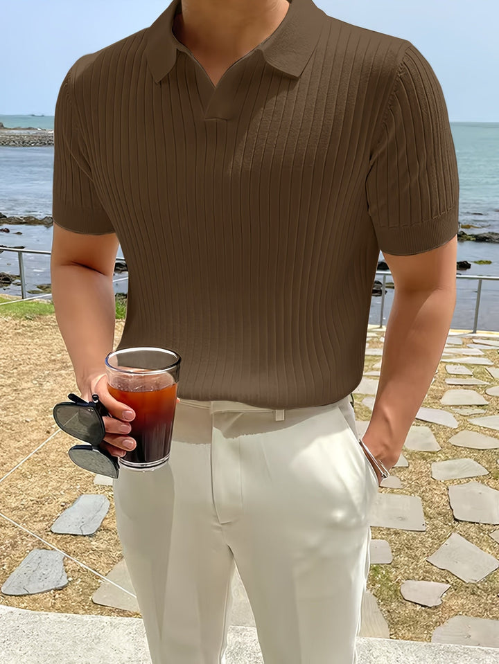Vincent | Ribbed Open-Collar Polo Shirt