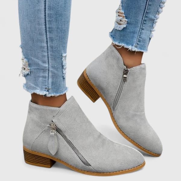 Delphie | Side-Zip Block Heel Ankle Boots