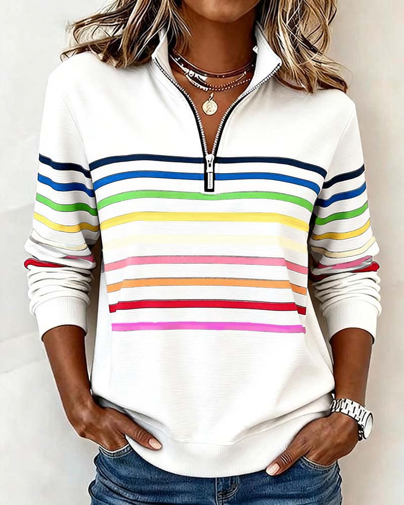 Annabel | Striped Quarter-Zip Sweatshirt