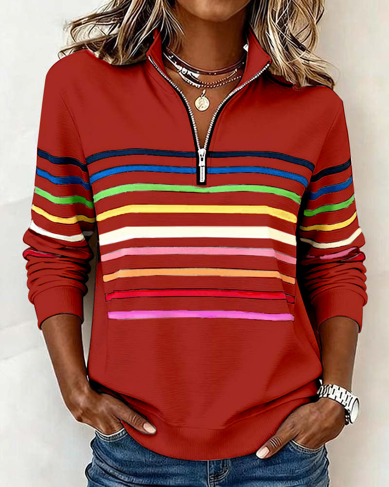 Annabel | Striped Quarter-Zip Sweatshirt