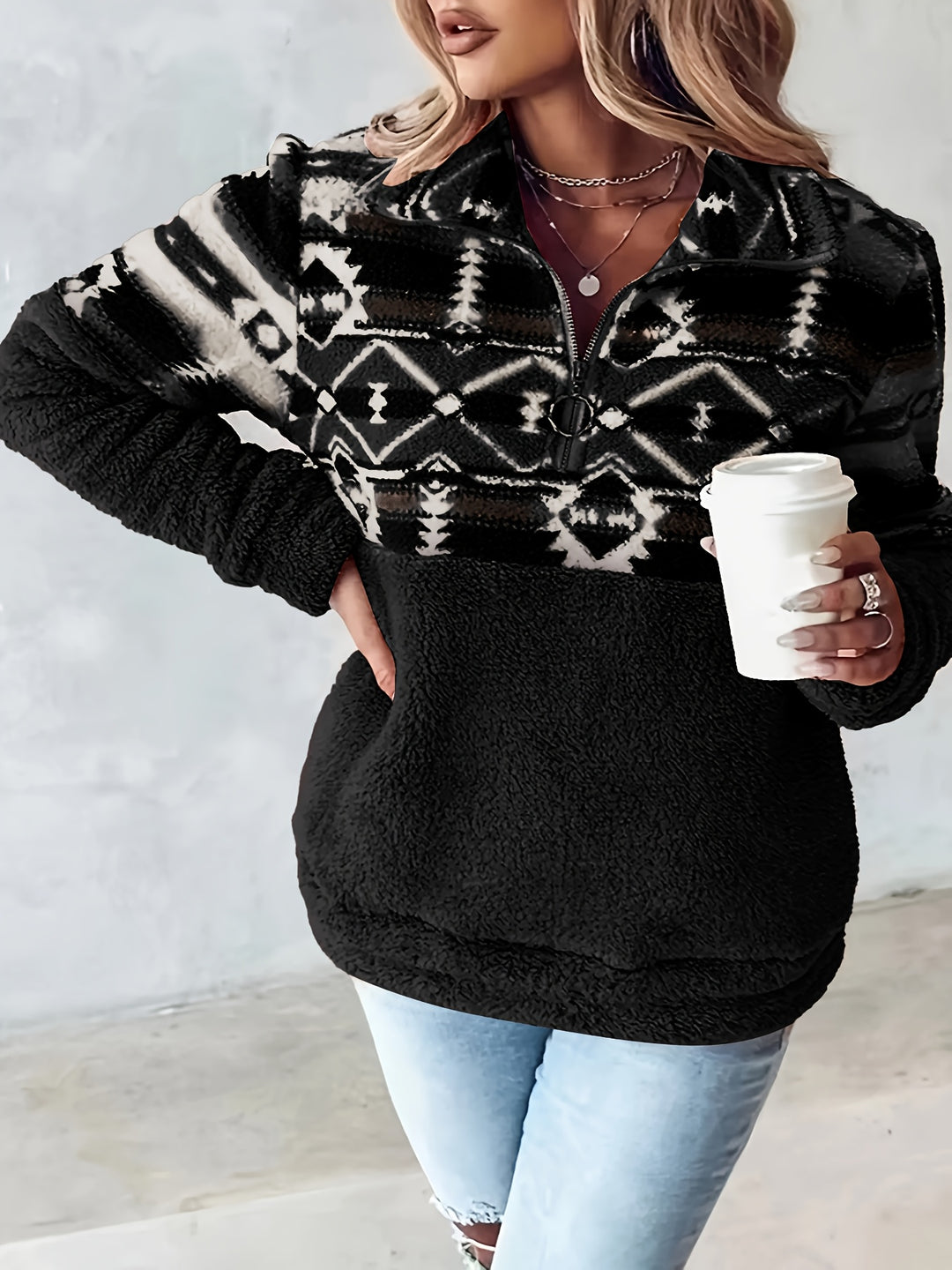 Coralie | Aztec-Pattern Half-Zip Pullover