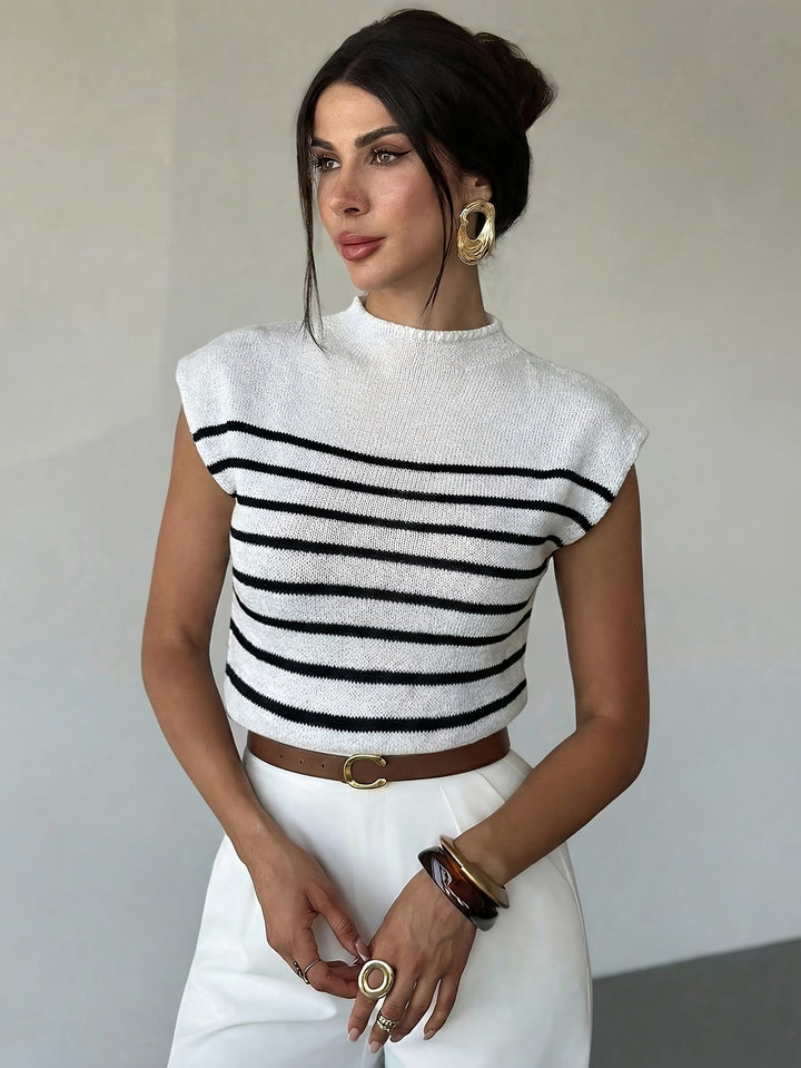 Rose | Striped Mock-Neck Knit Top