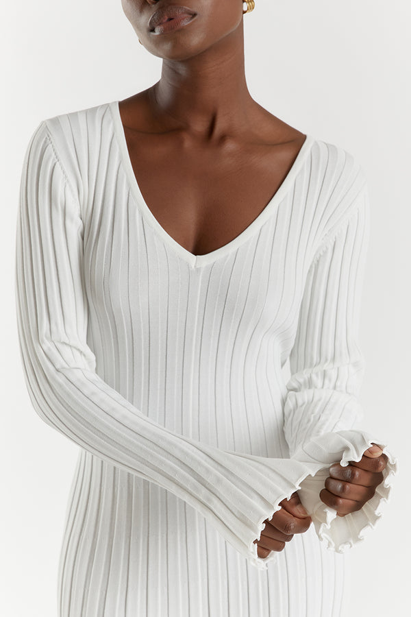 Ruby | Softly Ribbed V-Neck Midi Dress