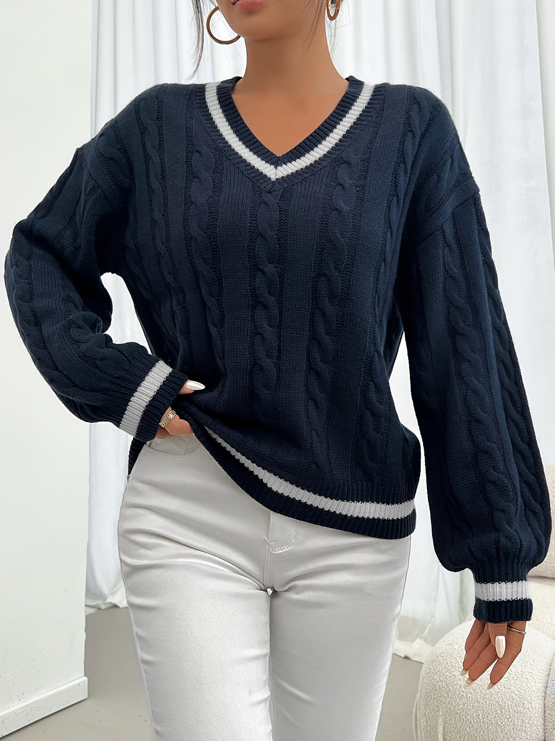 Laurel | Cable-Knit V-Neck Jumper
