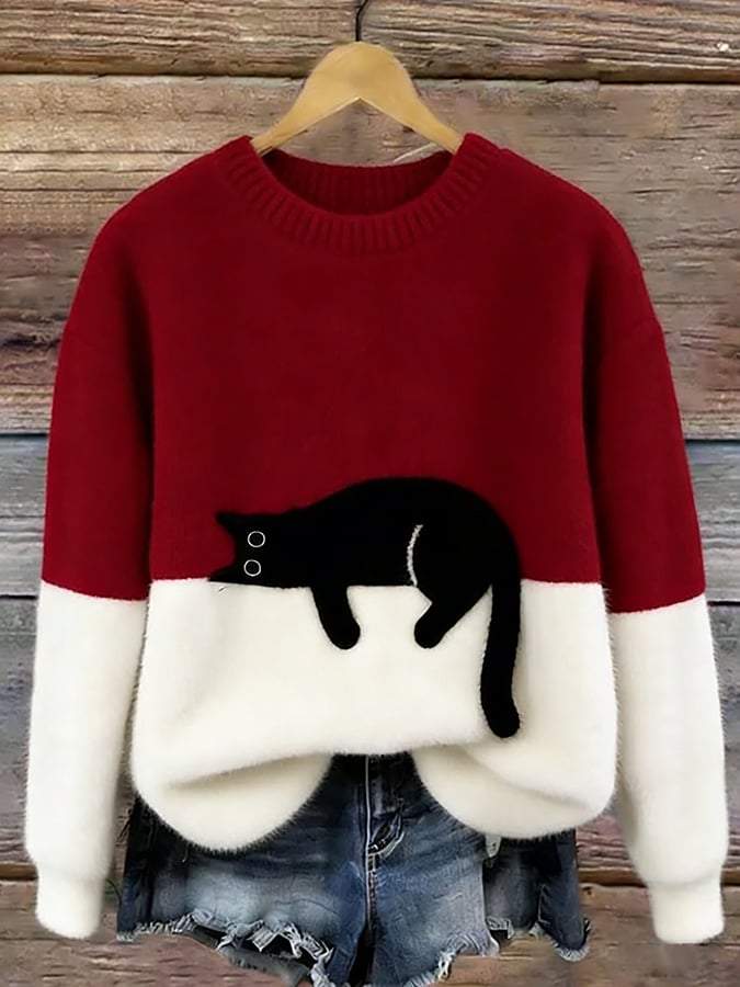 Lottie | Cosy Cat-Print Oversized Jumper