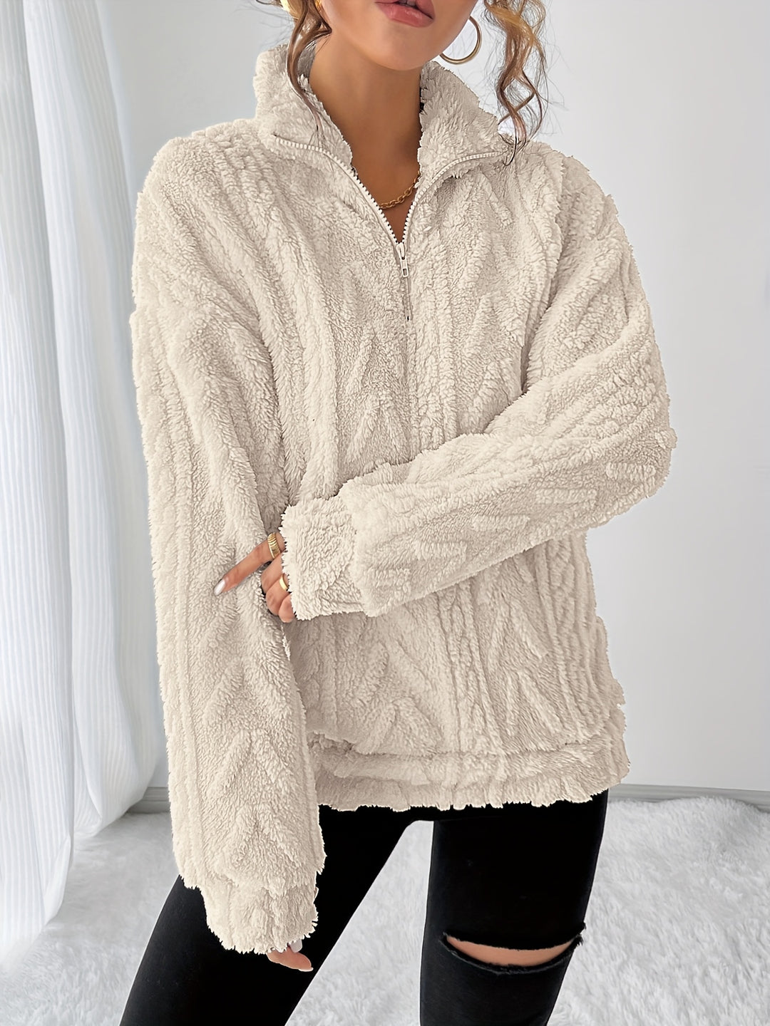 Clarice | Cosy Textured Quarter-Zip Pullover