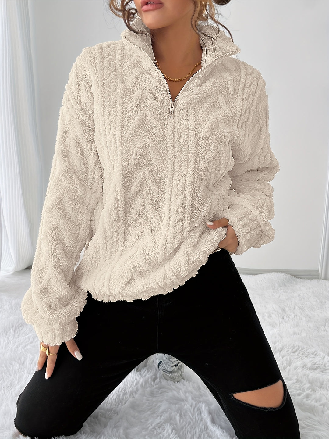 Clarice | Cosy Textured Quarter-Zip Pullover