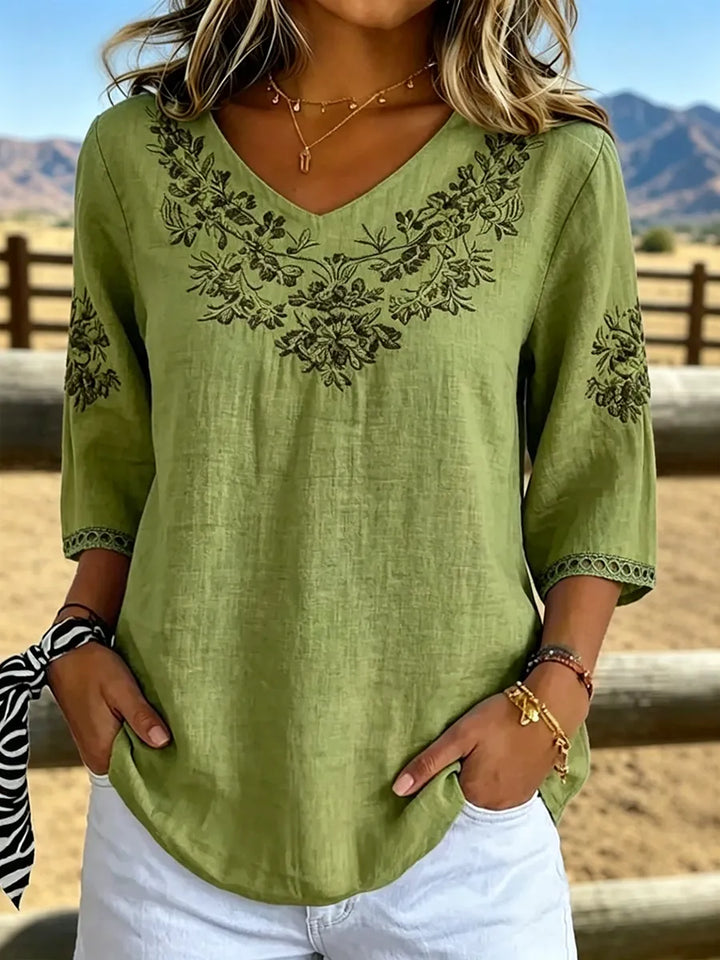 Everly | Embroidered V-Neck Blouse