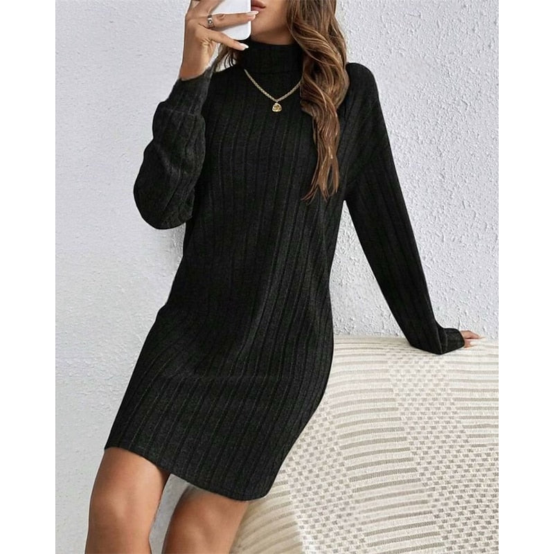 Willow | Soft Ribbed High-Neck Jumper Dress