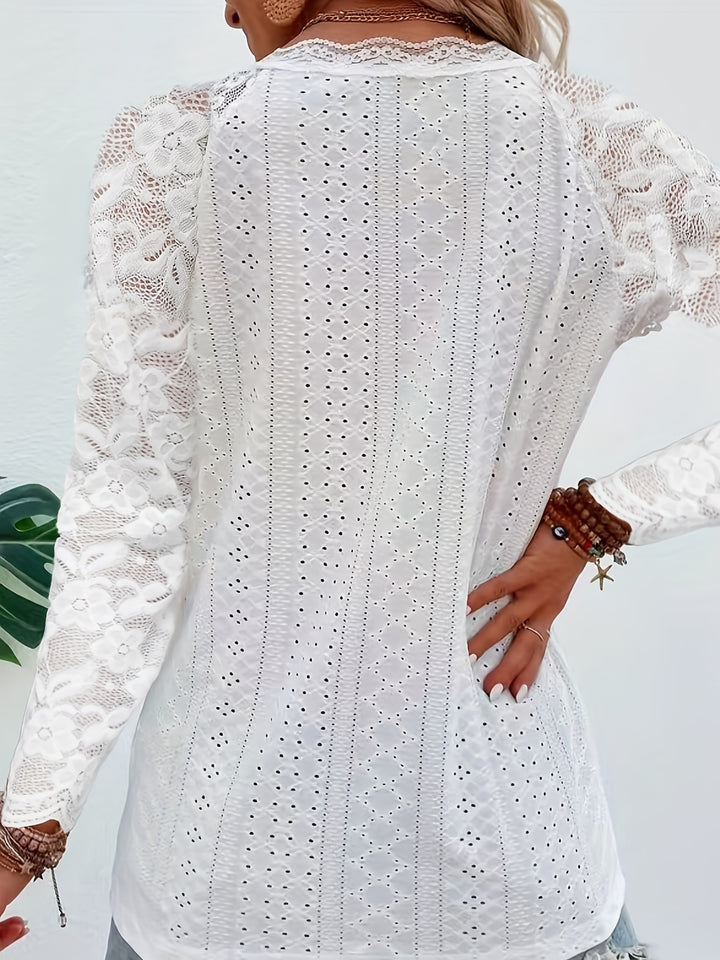 Felicity | Lace-Trimmed Eyelet Top