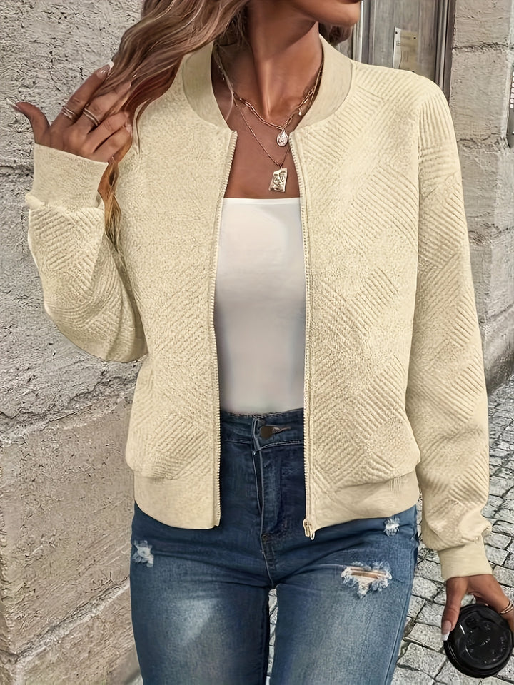 Delia | Textured Zip-Up Bomber Jacket