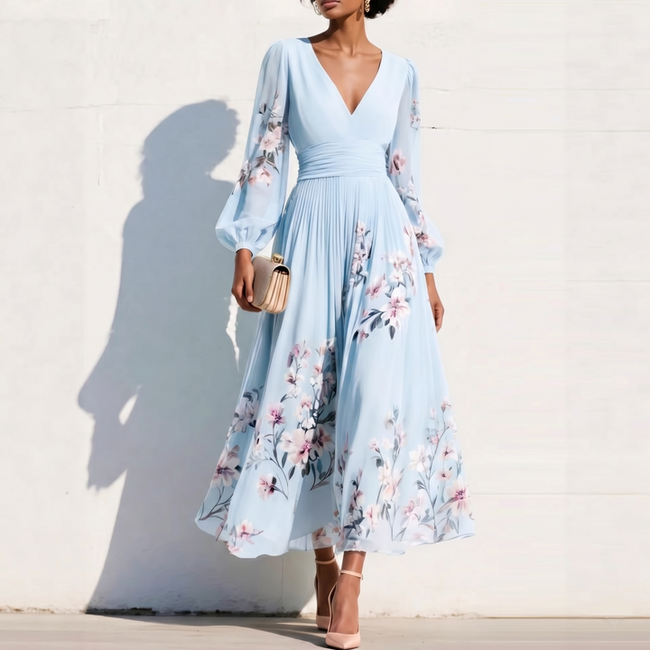 Liliana | Floral Puff-Sleeve Midi Dress