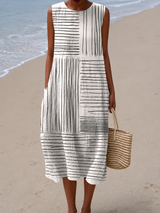 Laurel | Sleeveless Line-Print Midi Dress