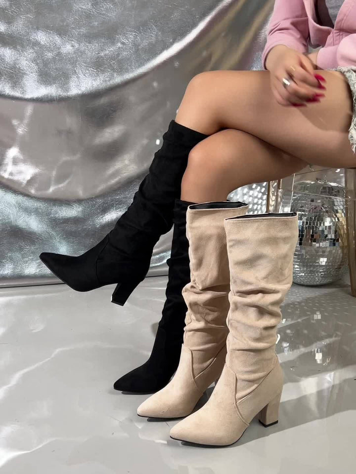Audrey | Slouched Heeled Knee-High Boots