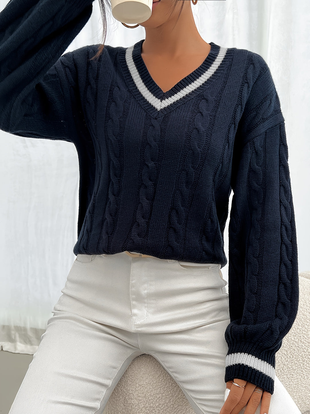 Laurel | Cable-Knit V-Neck Jumper
