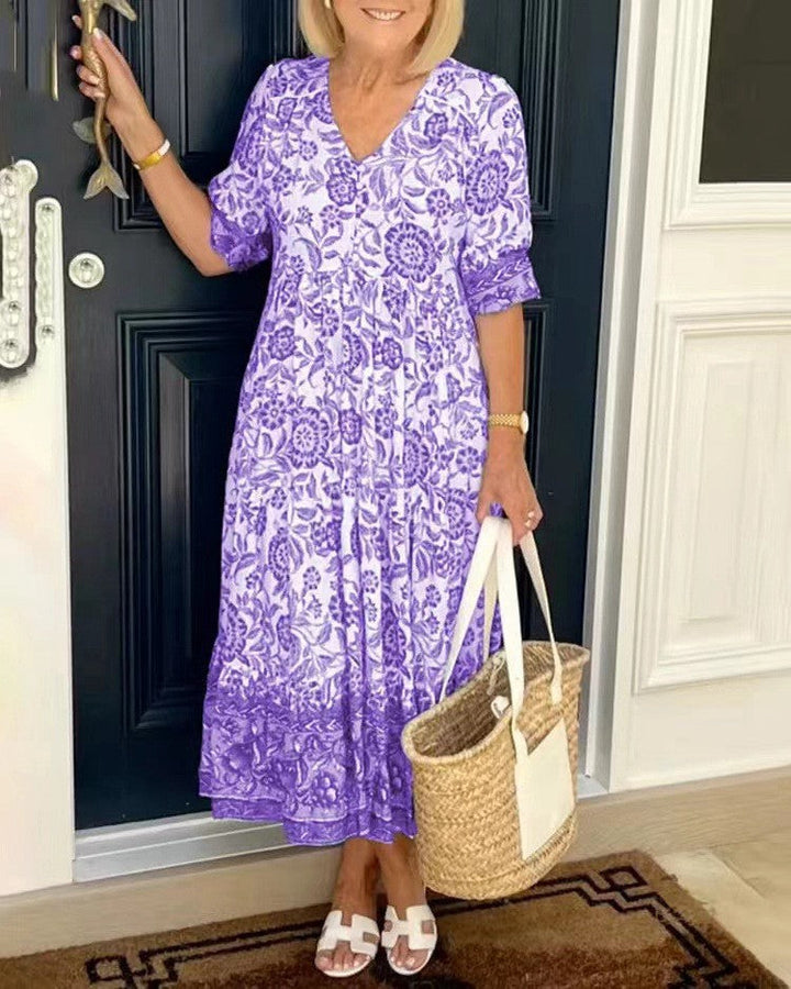 Penelope | Graceful V-Neck Floral Dress