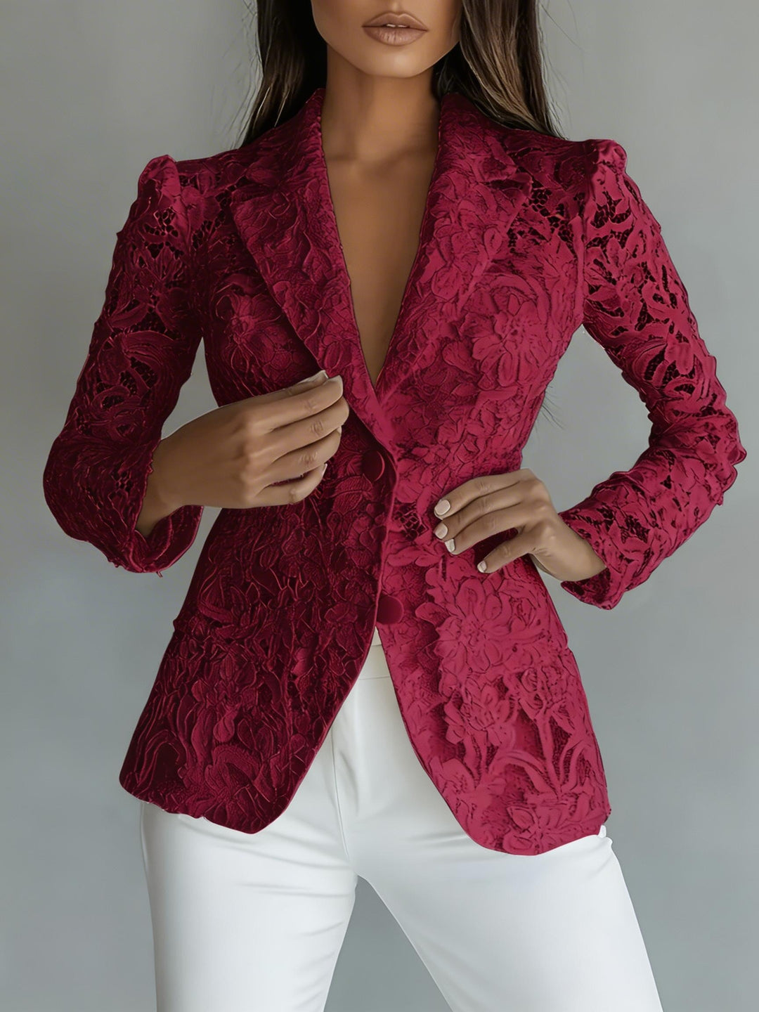 Genevra | Floral Openwork Blazer