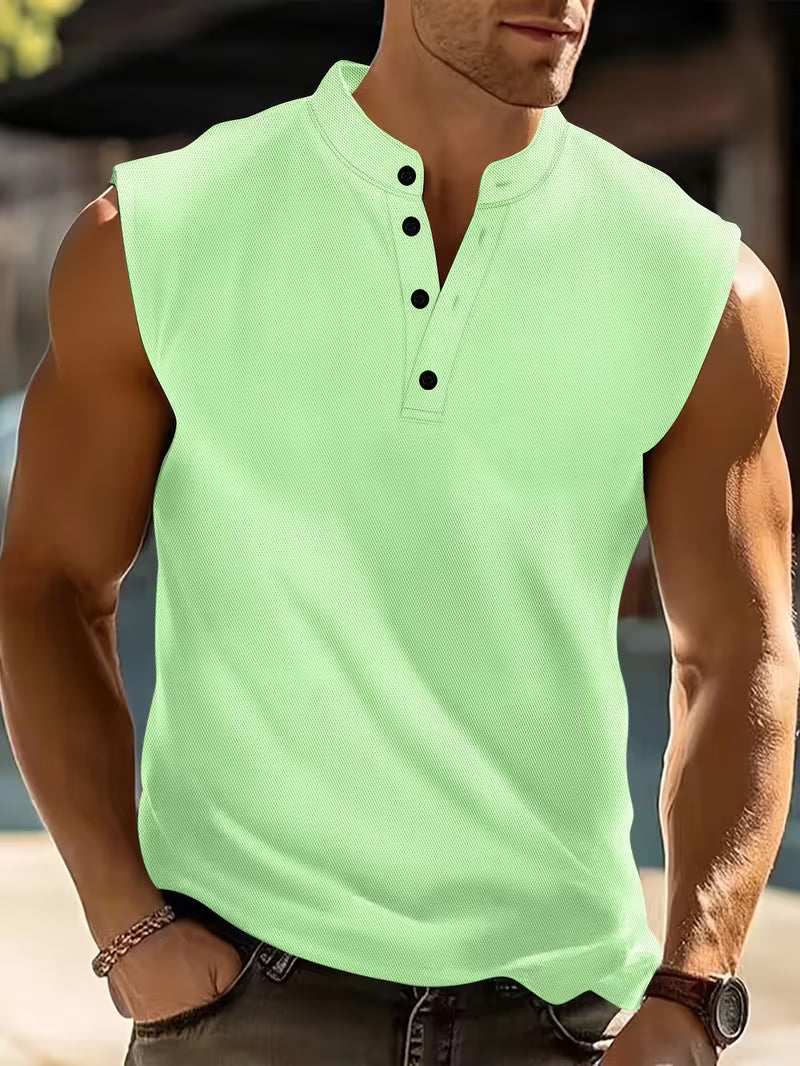 Fletcher | Sleeveless Button-Neck Tank Top