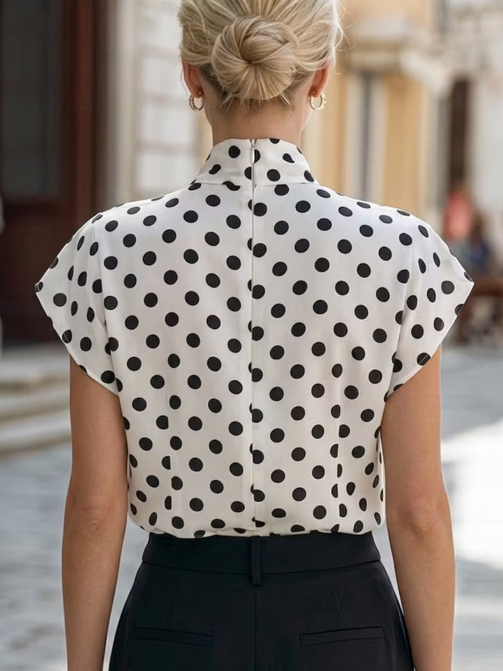 Sylvia | Polka Dot Bow-Neck Blouse