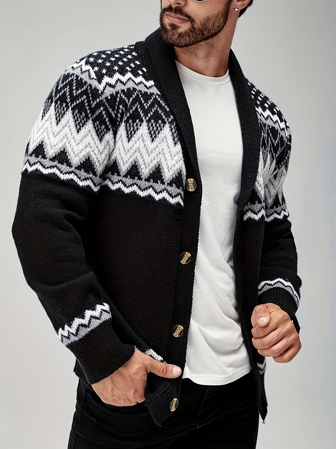 Whitaker | Nordic-Pattern Shawl Cardigan