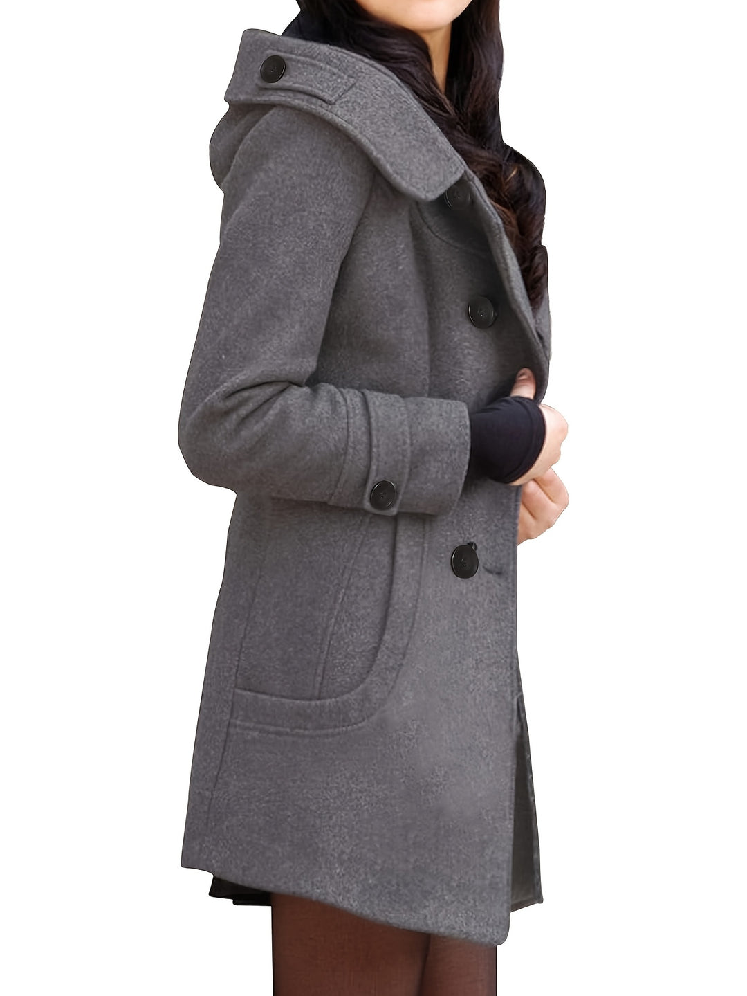 Mireille | Hooded Double-Breasted Mid-Length Coat