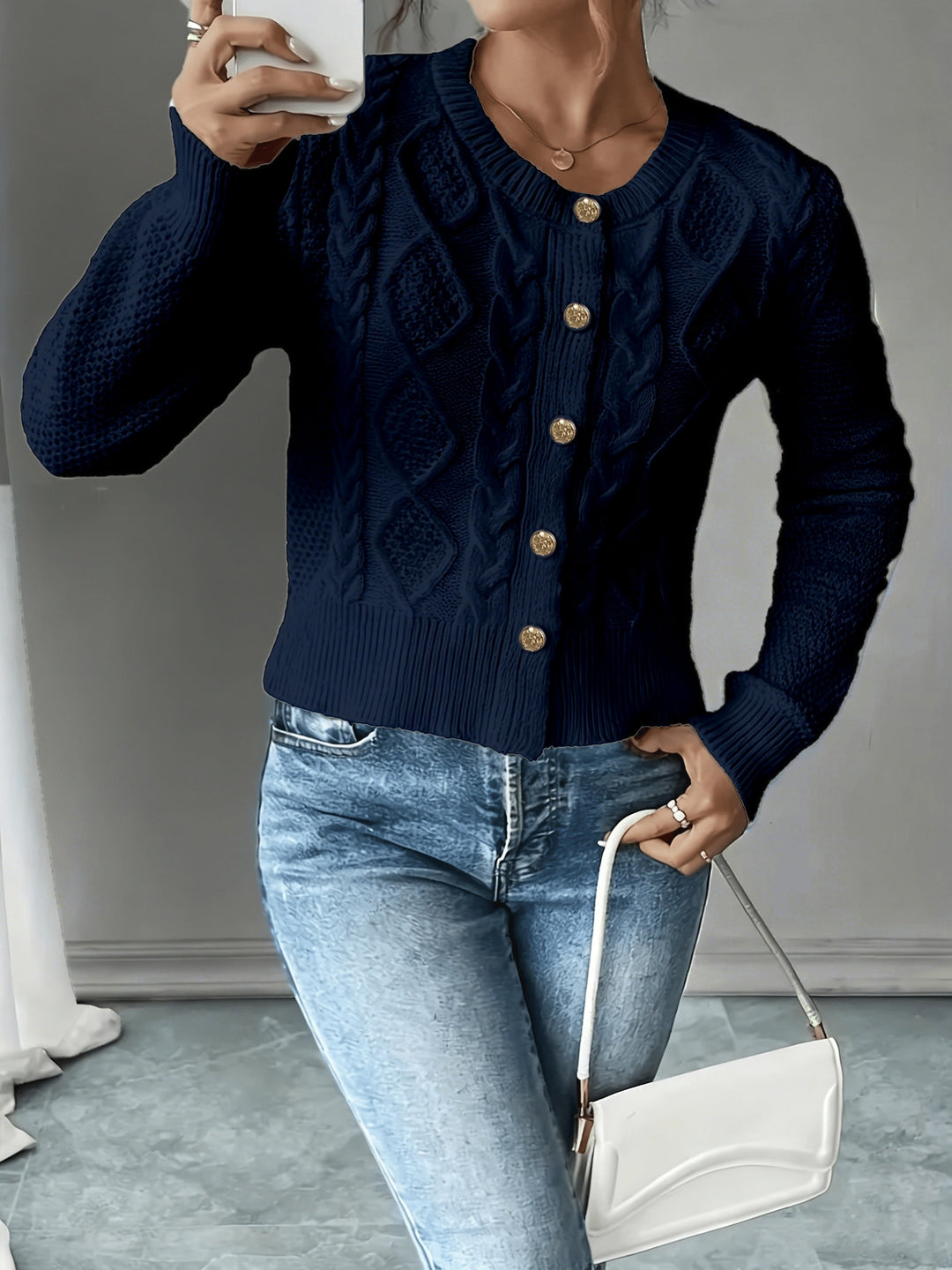 Lorraine | Cable-Knit Button-Front Cardigan