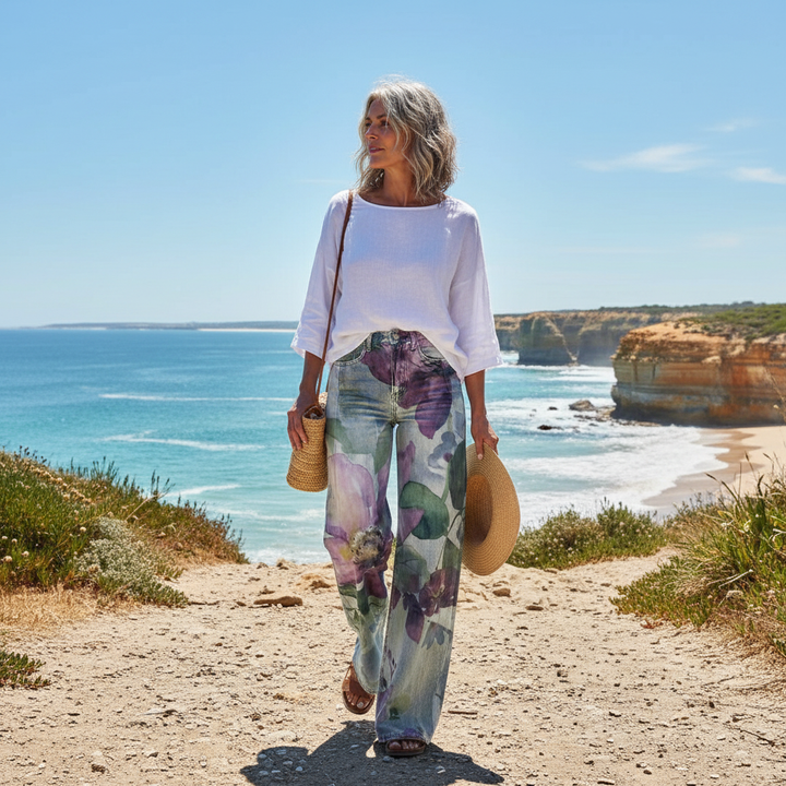 Petra | High-Waisted Wide-Leg Floral Trousers