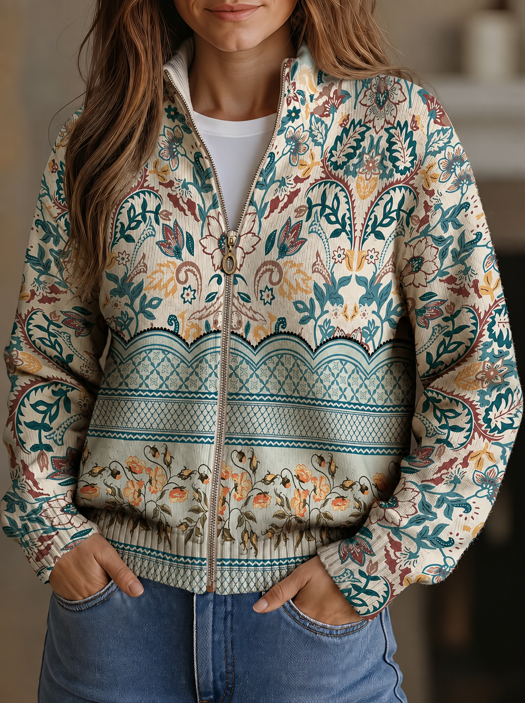 Harriet | Botanical Print Zip Jacket