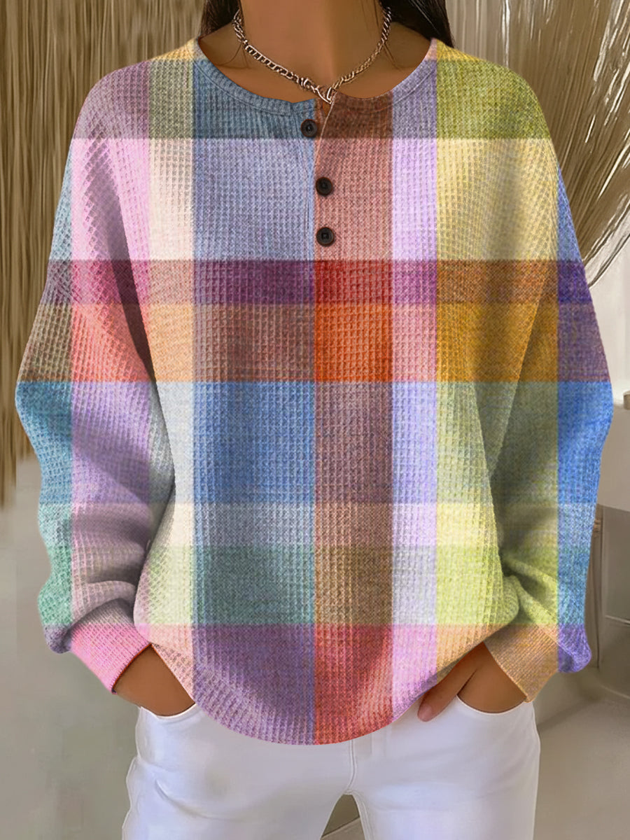 Lucille | Checked Button-Neck Top