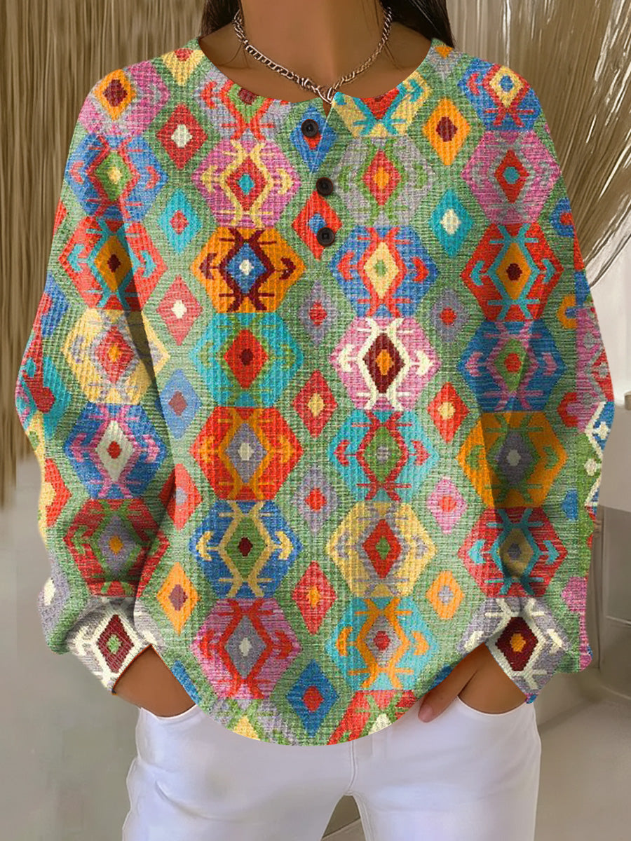 Glenda | Artisan Pattern Button Top