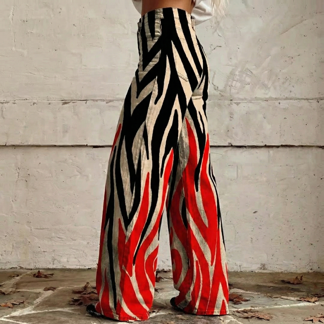 Priscilla | High-Waisted Wide-Leg Printed Trousers