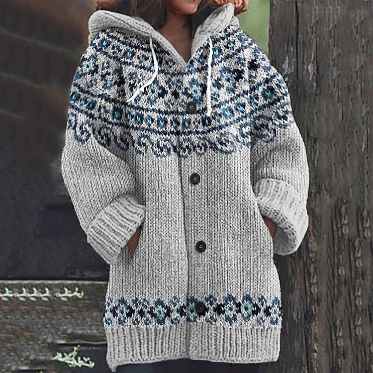 Freda | Patterned Hooded Knit Cardigan
