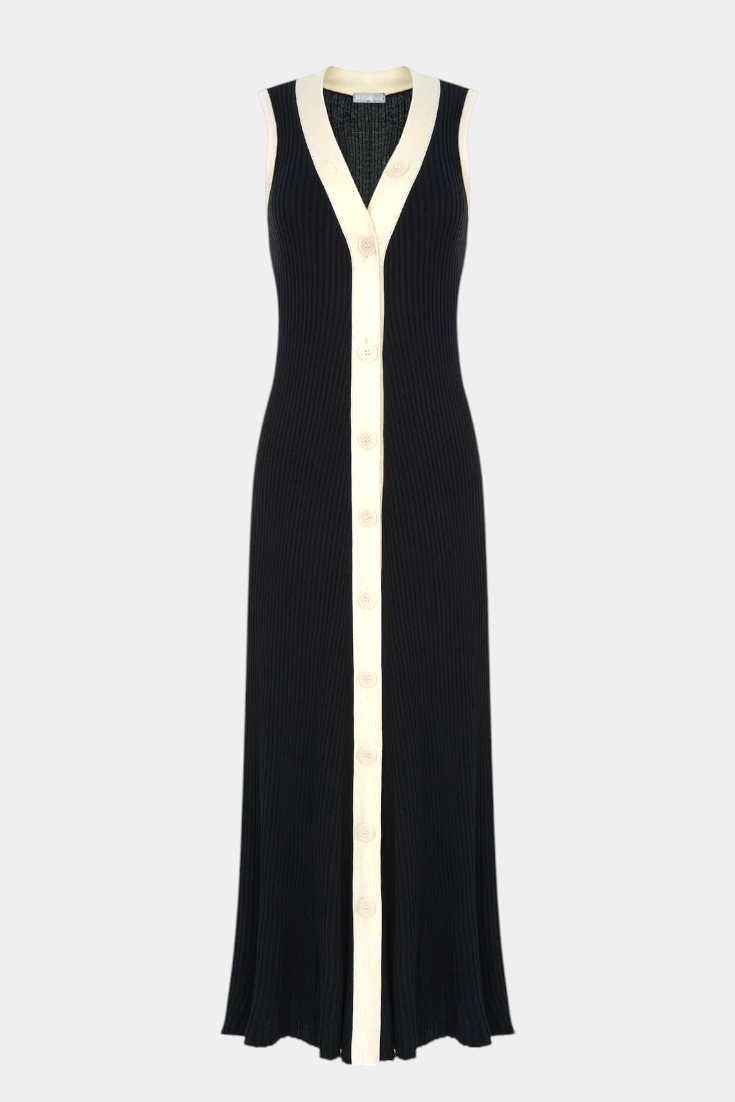 Elowen | Contrast-Trim Ribbed Maxi Dress