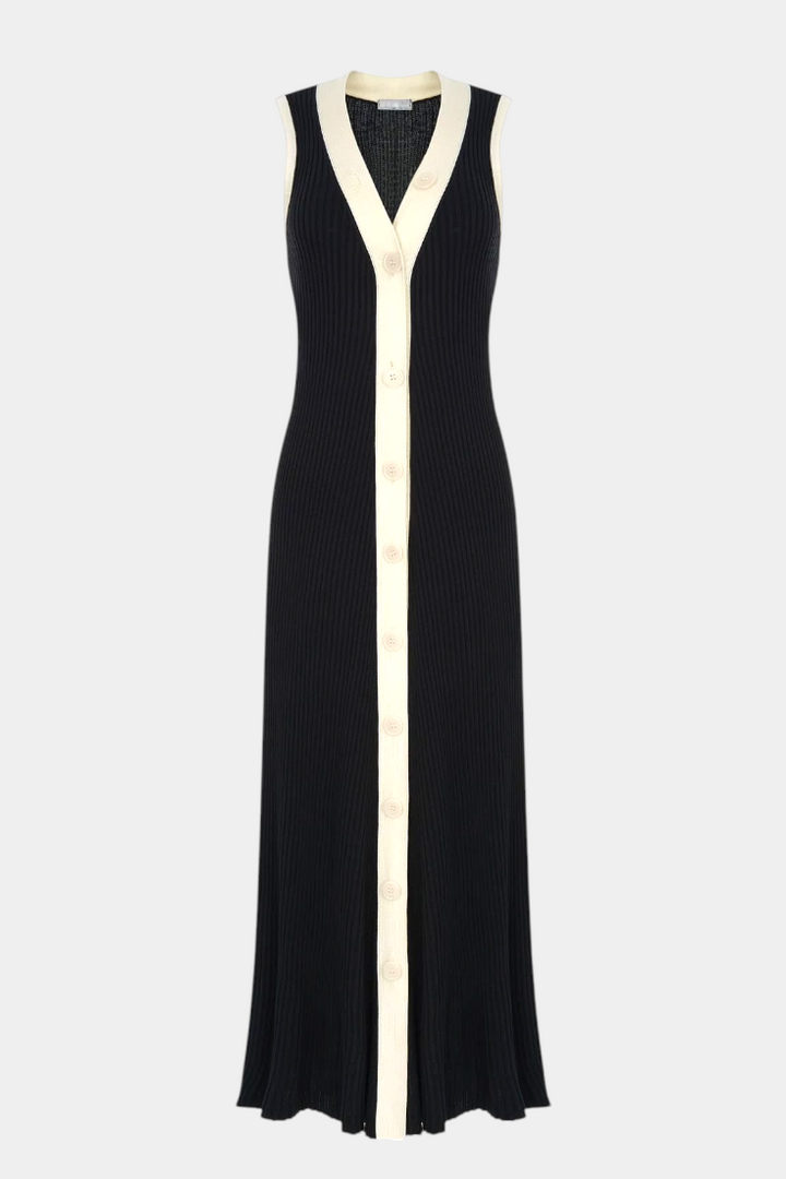 Elowen | Contrast-Trim Ribbed Maxi Dress